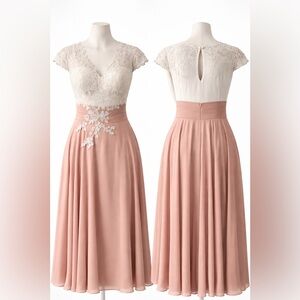 Elegant Lace & Chiffon Maxi Dress – Blush/Ivory